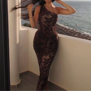 Leopard Print One-Shoulder Dress